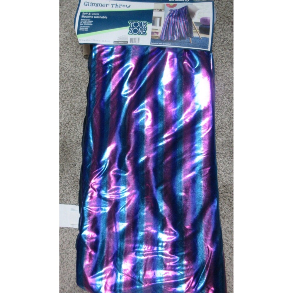Glimmer Throw Rainbow Soft Holographic Reversible Fleece Blanket 50"x 60" Blue